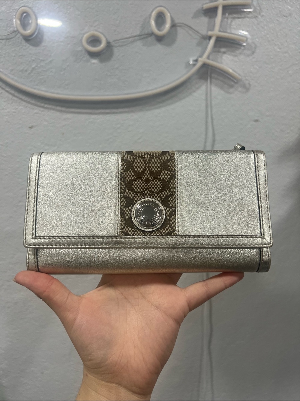 Coach Silver and Jacquard Wallet with Silver Cap and Tattersall Lining - Picture 1 of 6